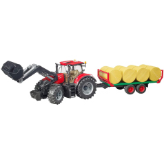 Tracteur jouet Bruder Case IH rouge Optum 300 CVX avec plateau à boules de paille – 03198