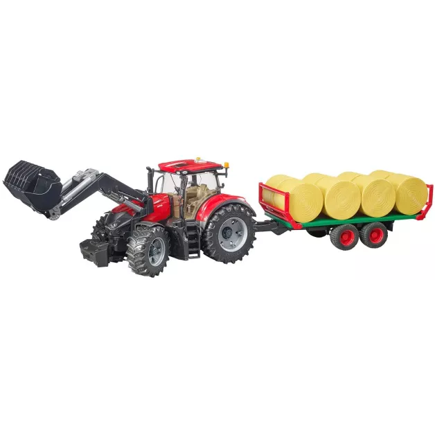 Tracteur jouet Bruder Case IH rouge Optum 300 CVX avec plateau à boules de paille – 03198