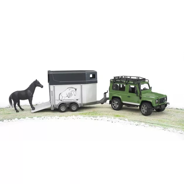 Jeep Land Rover Defender avec van et cheval jouet Bruder 02592 Jeep Land Rover Defender avec van et cheval jouet Bruder 02592