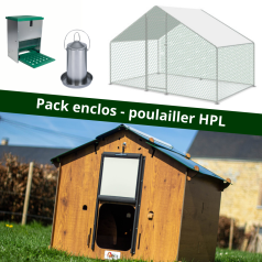 Pack poulailler HPL, enclos, nourrisseur et abreuvoir pour poules