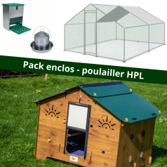 Pack poulailler HPL, enclos, nourrisseur et abreuvoir pour poules