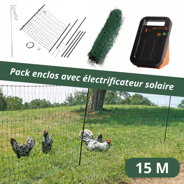 Pack enclos poulailler: porte, filet et électrificateur solaire