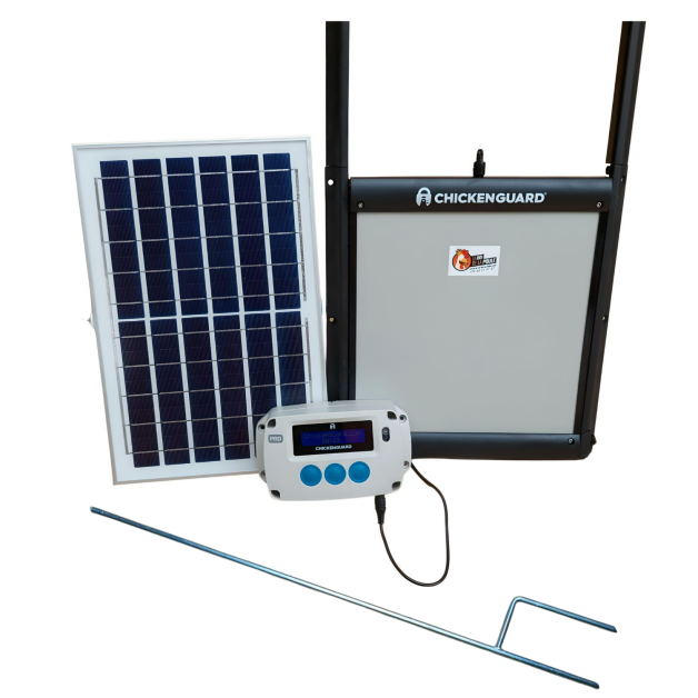 Kit portier automatique pour poulailler solaire Chickengard Pro, une innovation du Roi de la poule