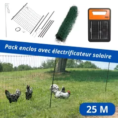Pack enclos : porte, filet de 25 ou 50 mètres et électrificateur solaire Pack enclos : porte, filet de 25 ou 50 mètres et électrificateur solaire