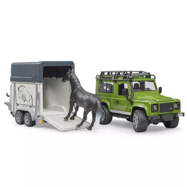 Jeep Land Rover Defender avec van et cheval jouet Bruder 02592 Jeep Land Rover Defender avec van et cheval jouet Bruder 02592