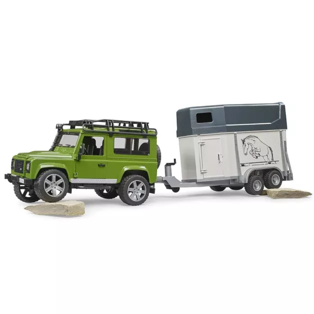 Jeep Land Rover Defender avec van et cheval jouet Bruder 02592 Jeep Land Rover Defender avec van et cheval jouet Bruder 02592