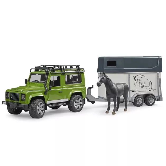 Jeep Land Rover Defender avec van et cheval jouet Bruder 02592 Jeep Land Rover Defender avec van et cheval jouet Bruder 02592