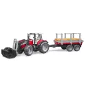 Tracteur Massey Ferguson 7480 avec chargeur et remorque forestière