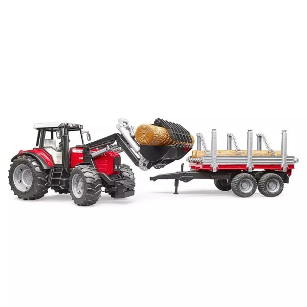 Tracteur Massey Ferguson 7480 avec chargeur et remorque forestière