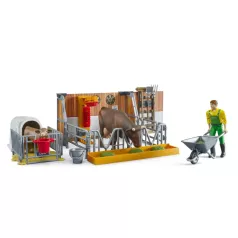 Étable Vache et Veau avec Agriculteur Étable Vache et Veau avec Agriculteur