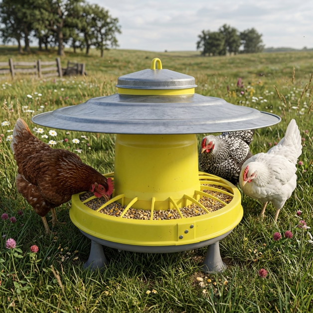 Mangeoire à trémie en plastique sur pieds pour poules